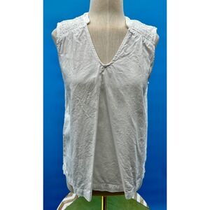 Cloth & Stone Anthropologie White Tencel‎ Smocked V-Neck Sleeveless M Lagenlook
